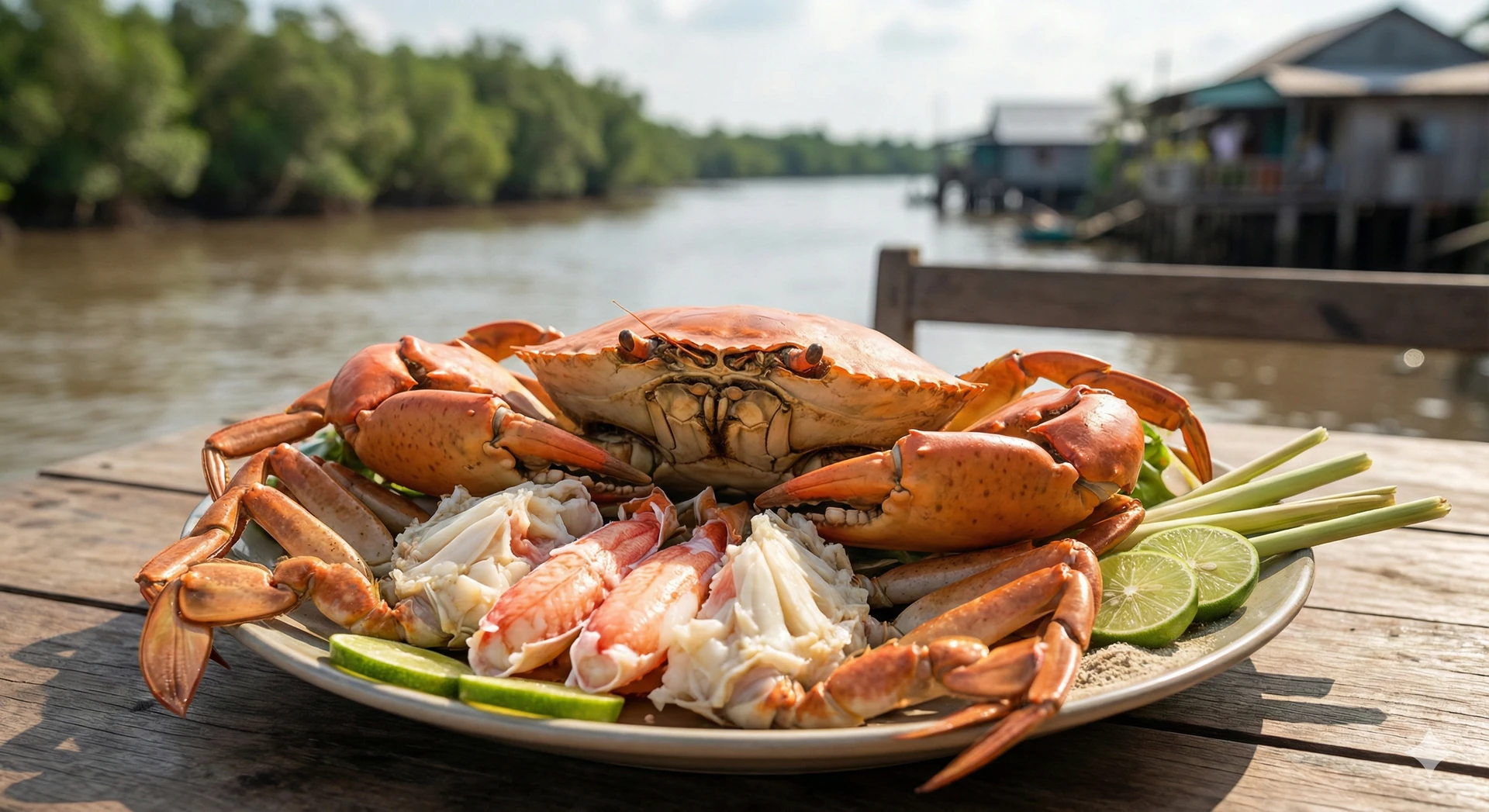 Beautifully prepared crab dish in the Mekong Delta style, debunking cholesterol myths.