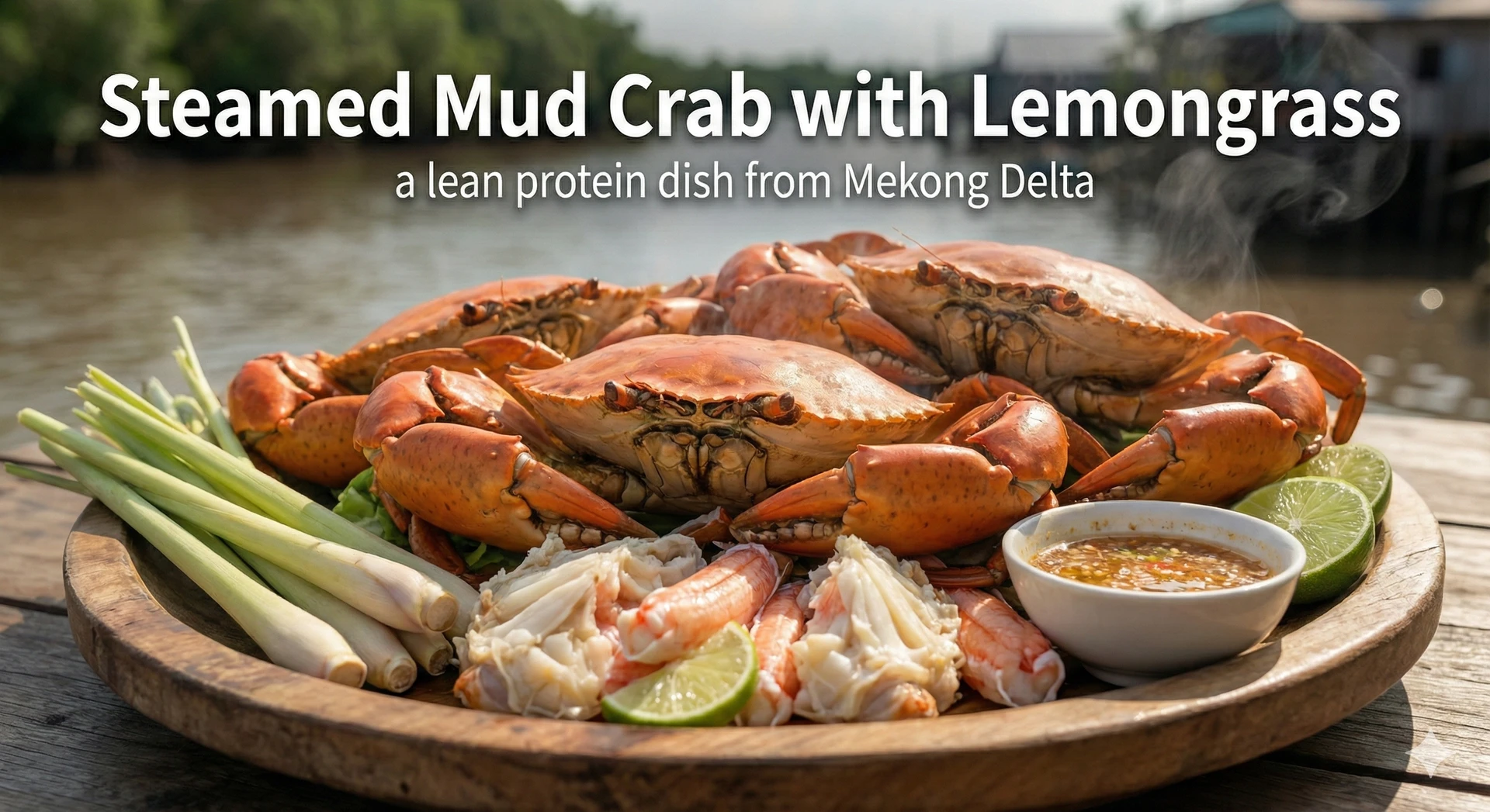 Steamed Mud Crab with Lemongrass, a lean protein dish from Mekong Delta