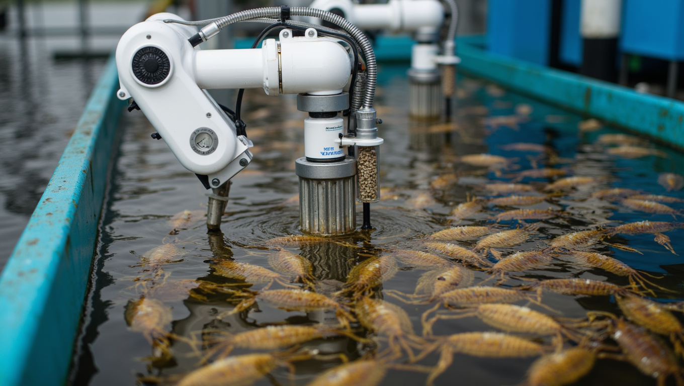 Robot cho ăn tự động trong mô hình nuôi cua công nghệ cao