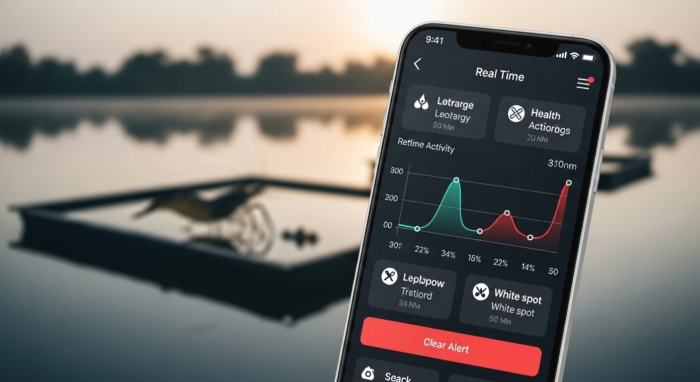 Giao diện ứng dụng theo dõi sức khỏe tôm trên điện thoại