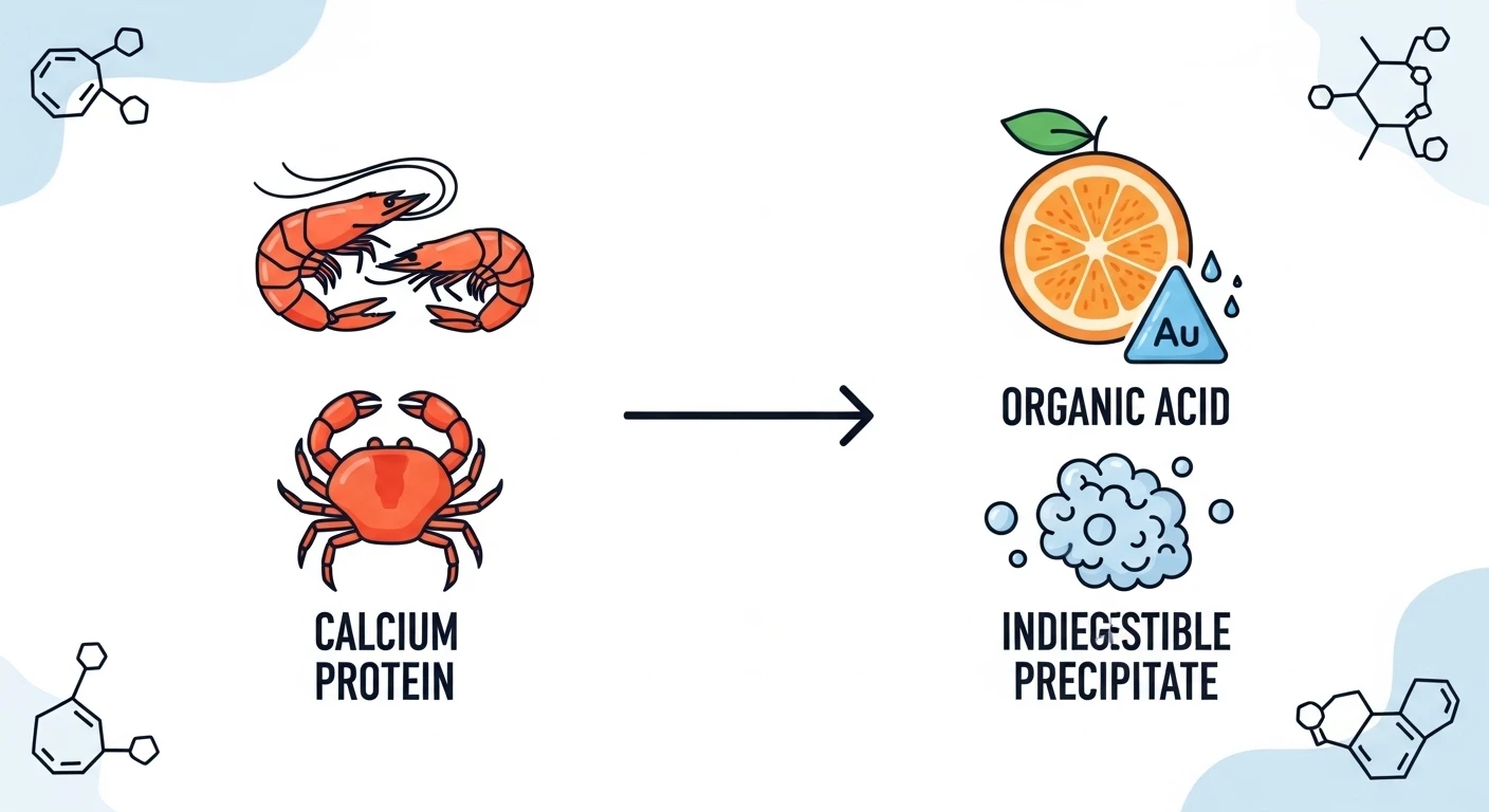 Phản ứng hóa học giữa axit trái cây và canxi protein hải sản