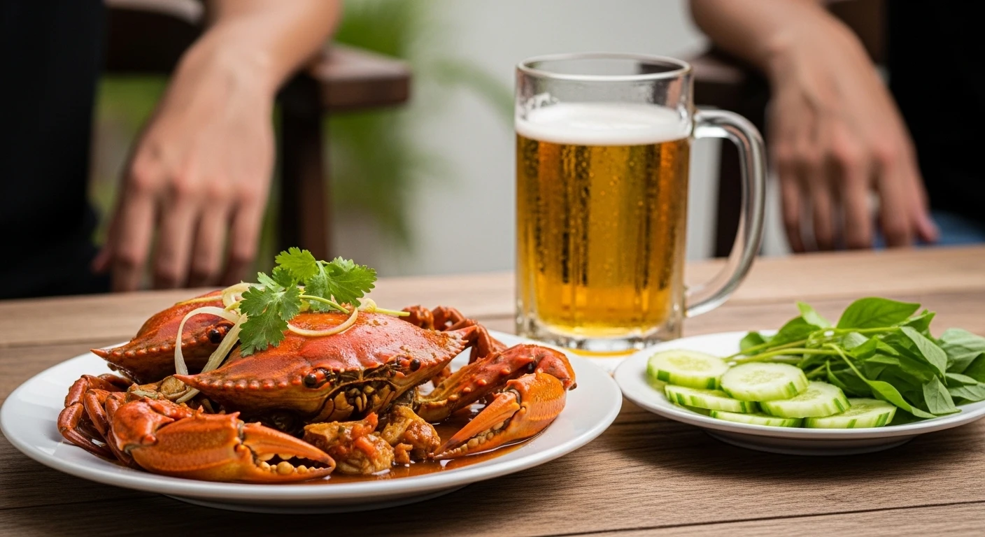 Ly bia lạnh bên đĩa ba khía rang me hấp dẫn