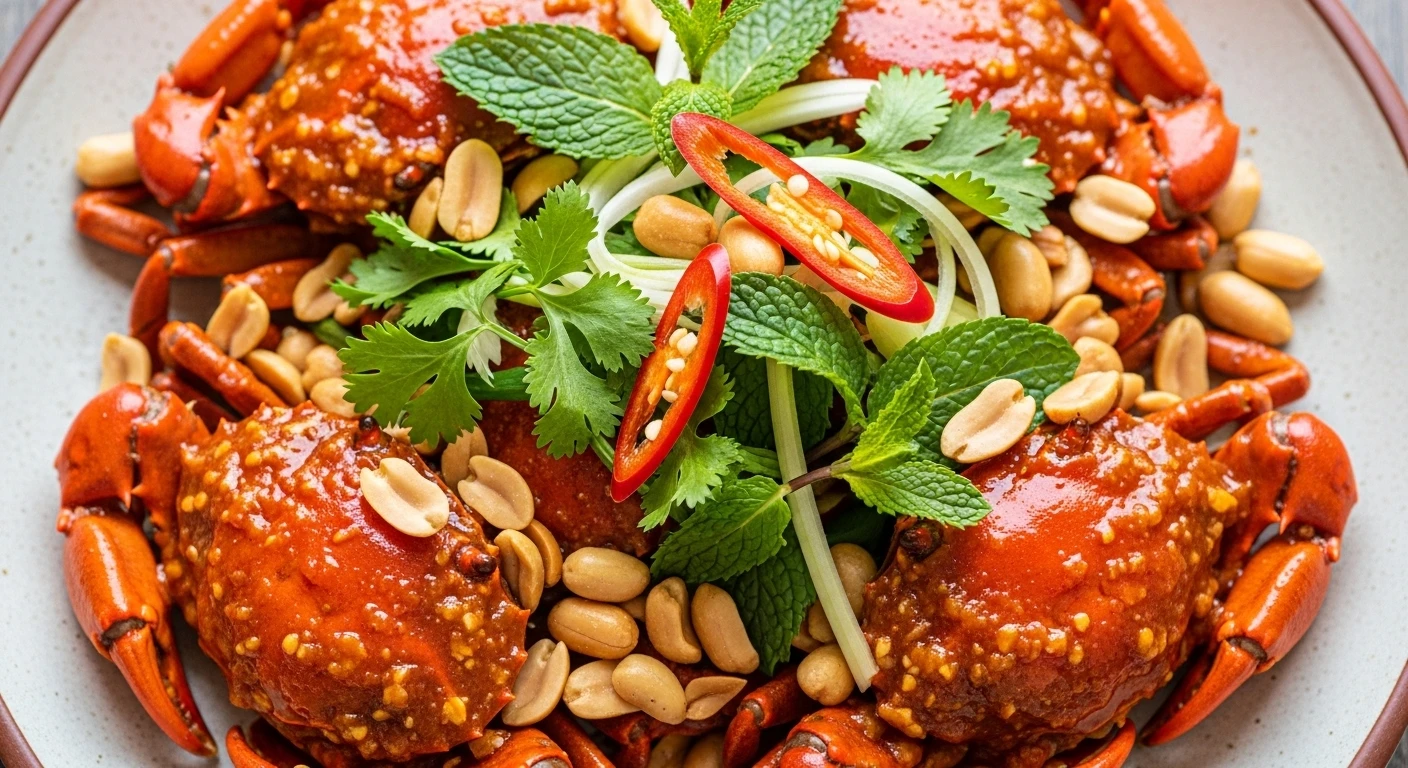 Đĩa ba khía trộn tỏi ớt chua ngọt với lạc rang và rau răm