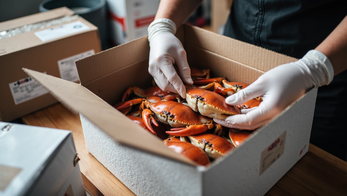 Người bán hàng đóng gói cua Cà Mau chuẩn bị giao trên sàn TMĐT