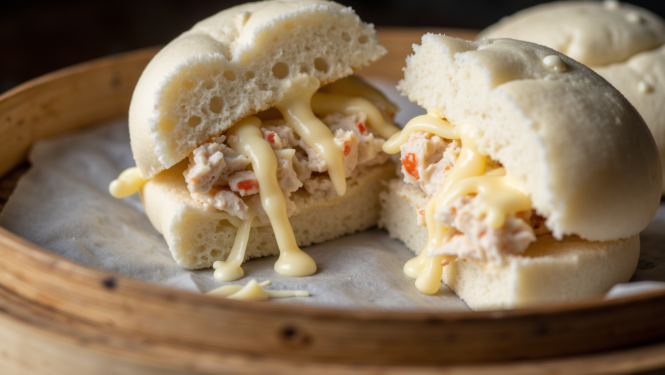 Bánh bao nhân cua phô mai kéo sợi hấp dẫn