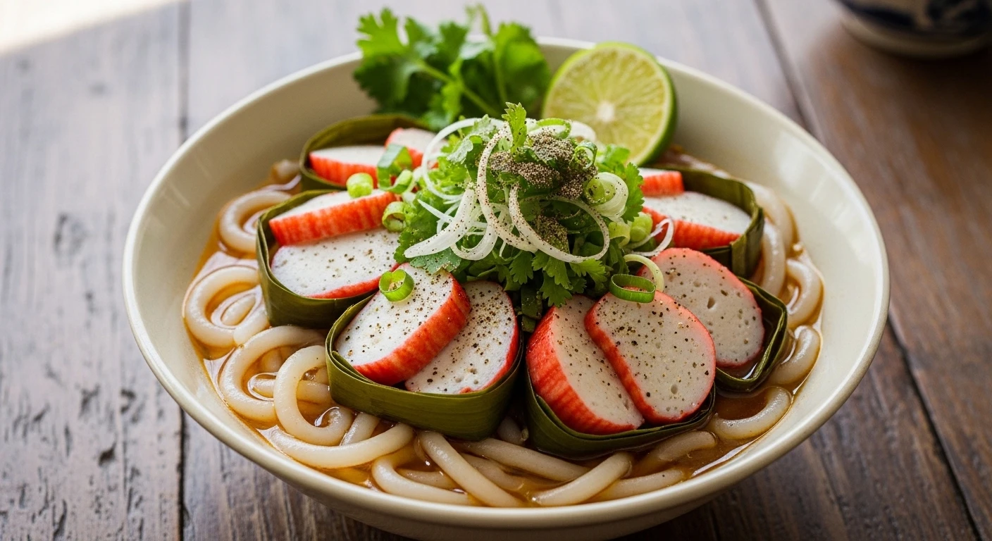 Tô bánh canh chả cua hấp lá chuối hoàn chỉnh