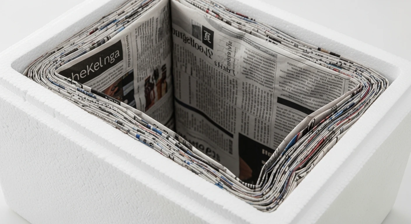 Bước 2: Lót thùng xốp bằng giấy báo