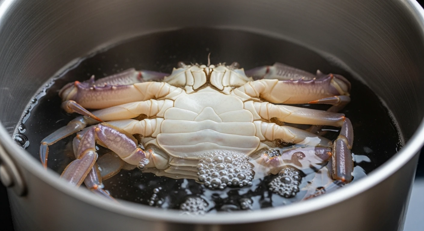 Cua được đặt úp mai xuống đáy nồi khi luộc