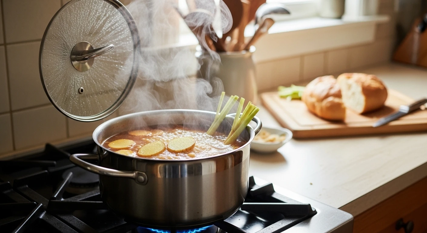 Nồi nước luộc cua với lửa vừa phải