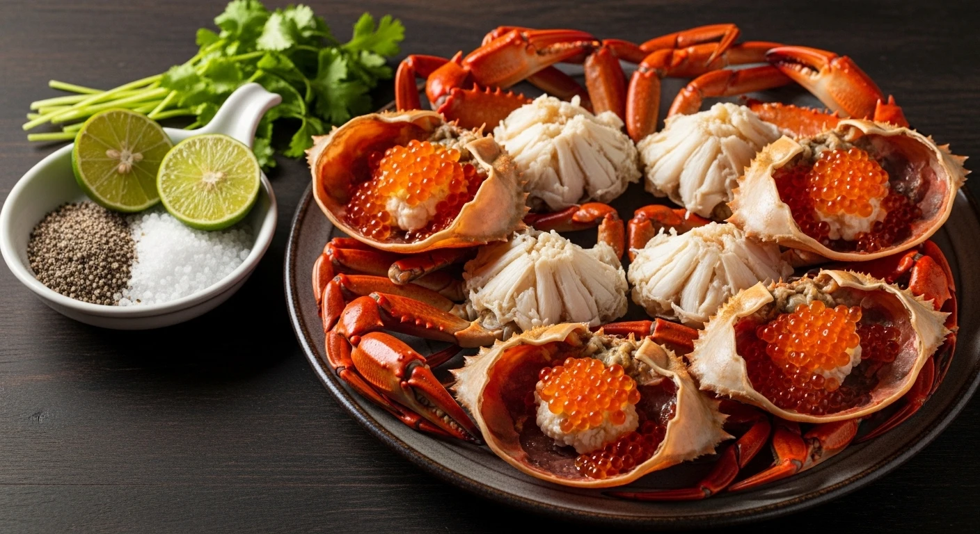 Đĩa cua luộc chín tới, gạch son đầy đặn