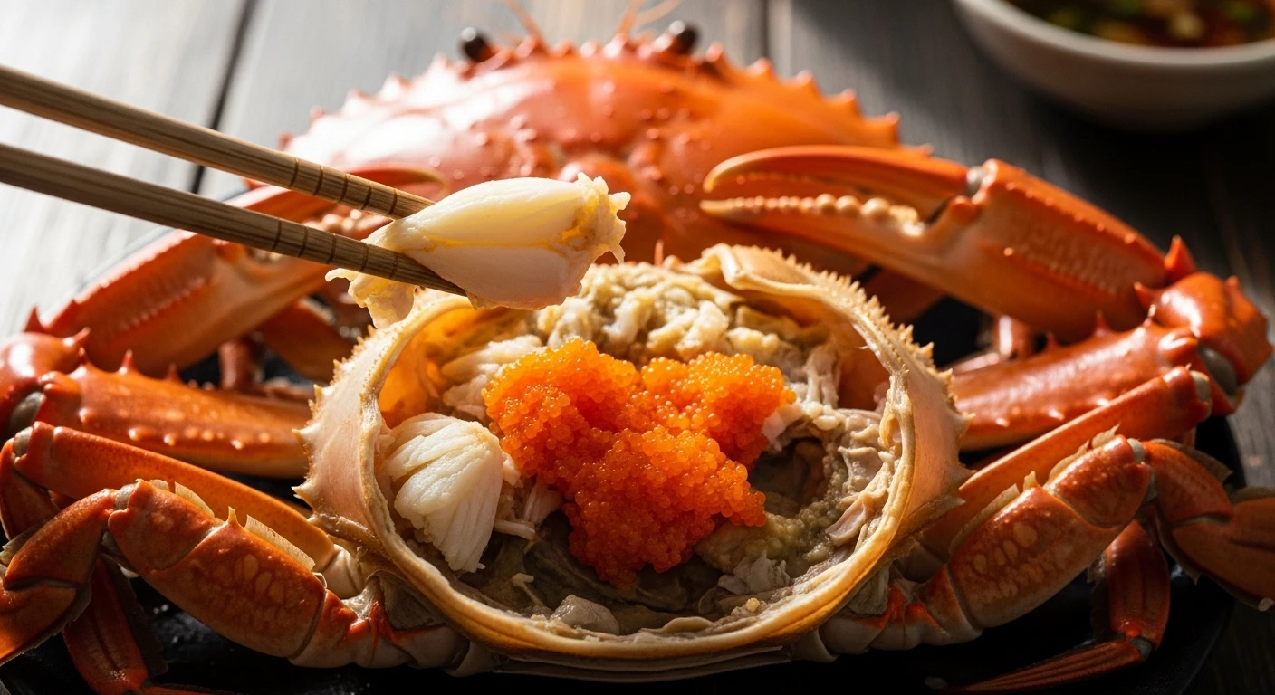 Đĩa cua gạch luộc chín với muối tiêu chanh và rau sống