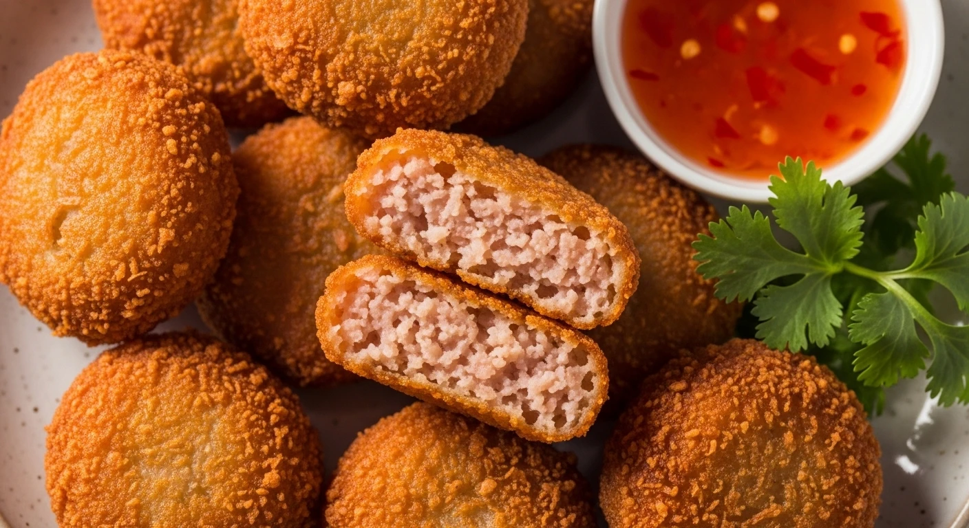 Đĩa chả tôm giã tay chiên vàng giòn, hấp dẫn