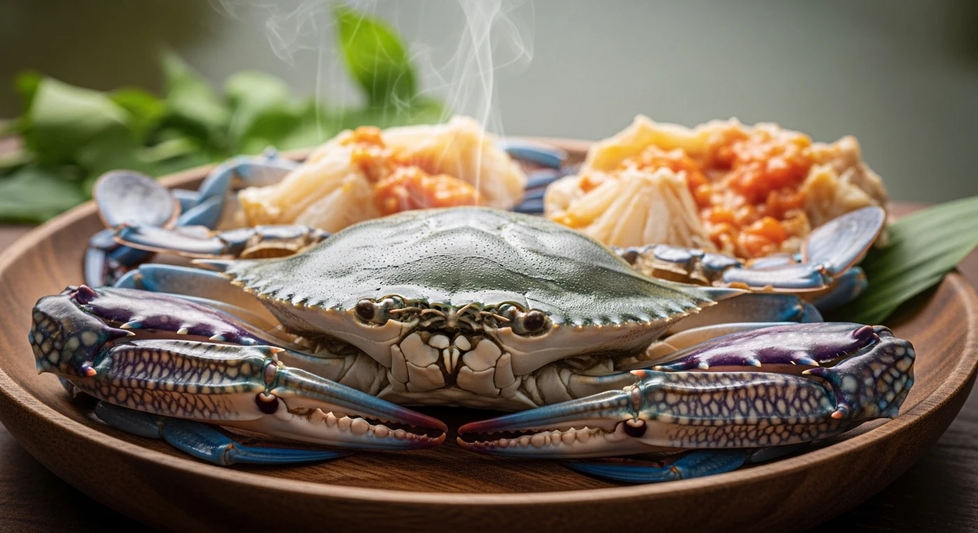 Vibrant blue crab with subtle hints of zinc-rich flesh