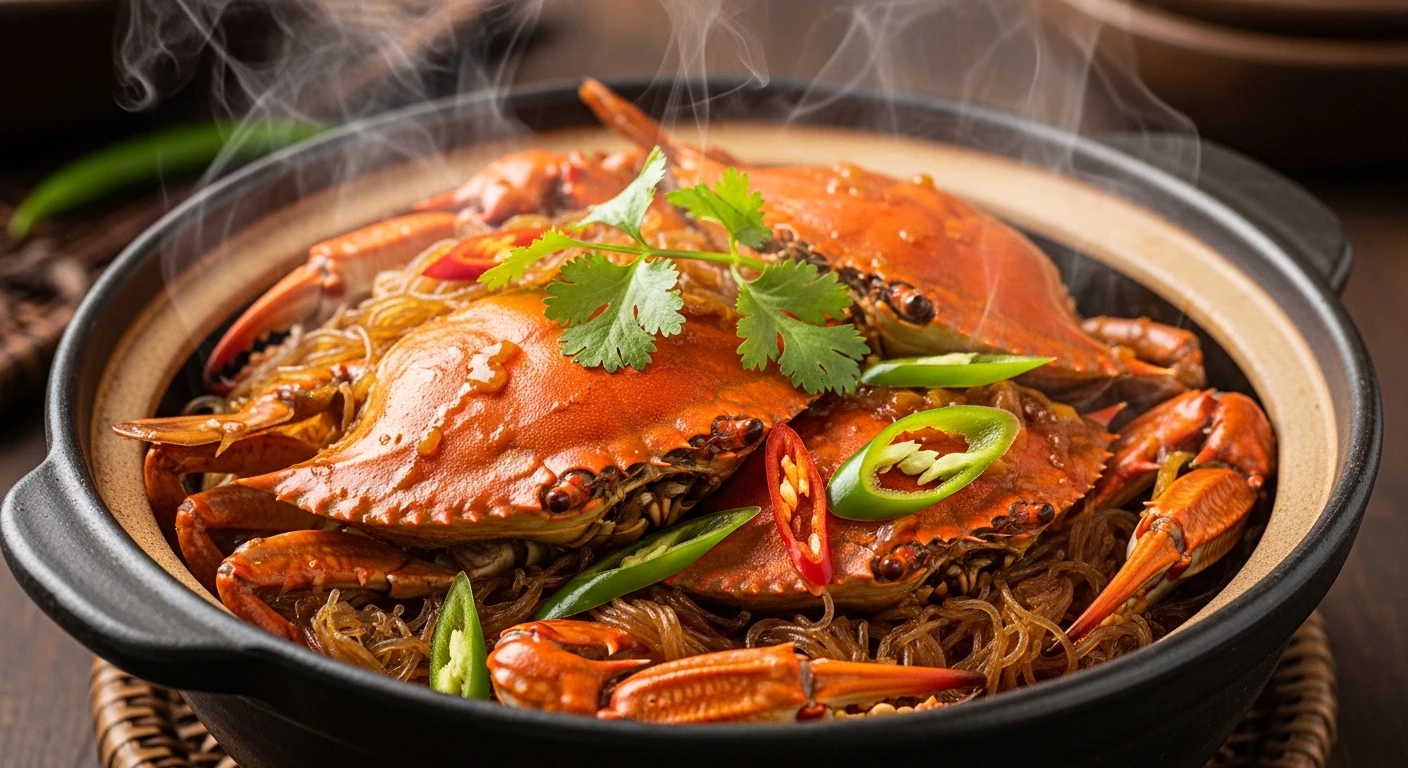 Blue Crab Glass Noodles in Claypot with Tom Yum flavors