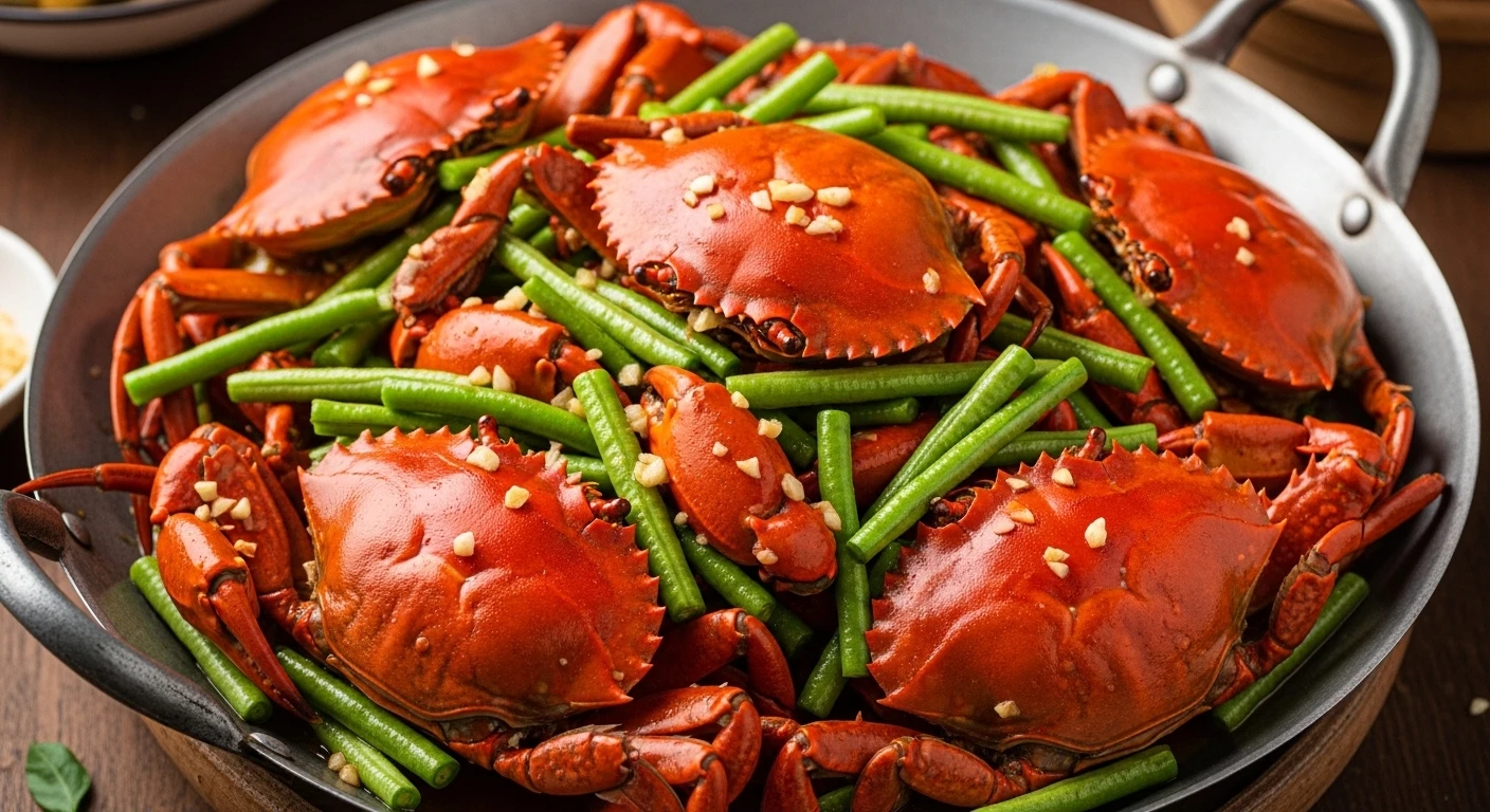 Red Blue Crab Stir-fried with Long Beans and Minced Garlic