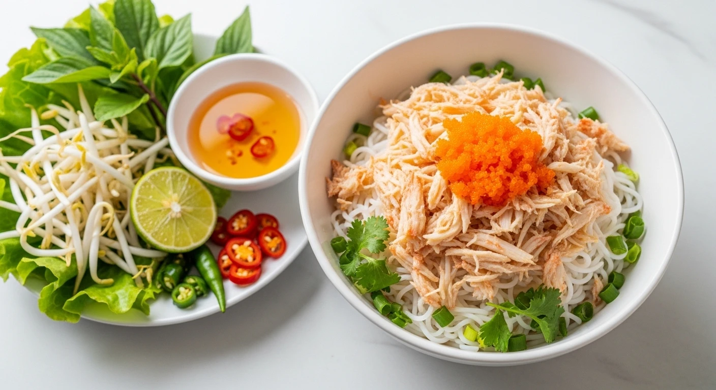 Bát bún cua biển được trình bày đẹp mắt với đầy đủ rau ăn kèm