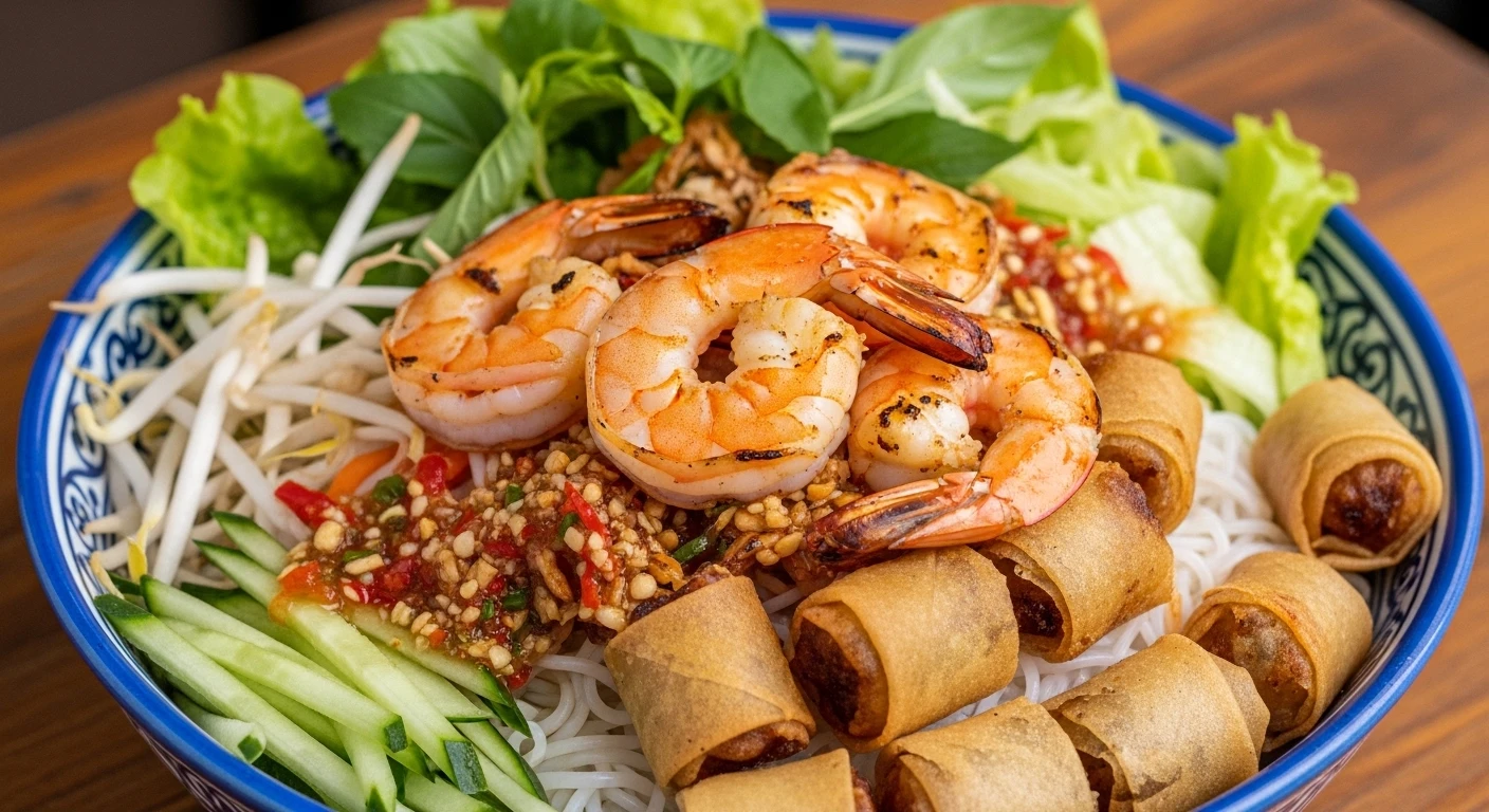 Bún Tôm Nướng Chả Giò Miền Nam