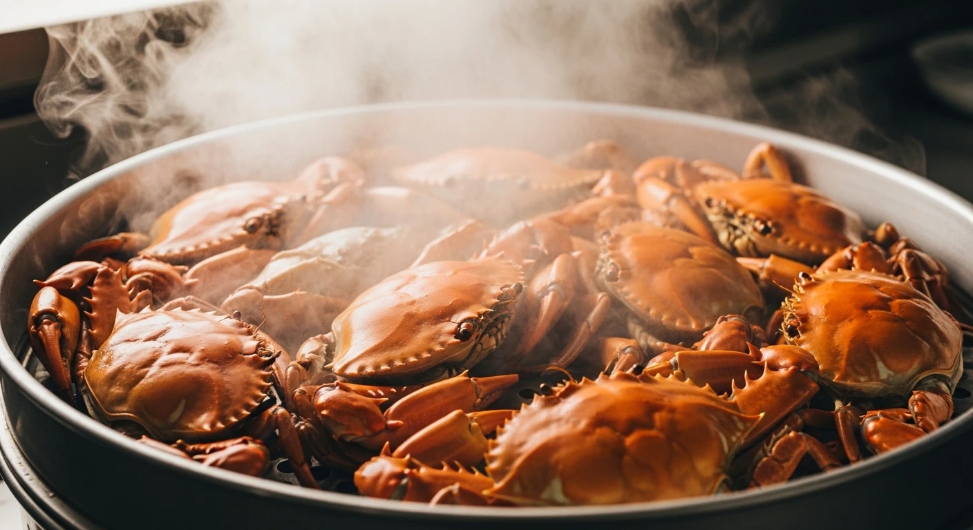Cua biển đang được luộc/hấp