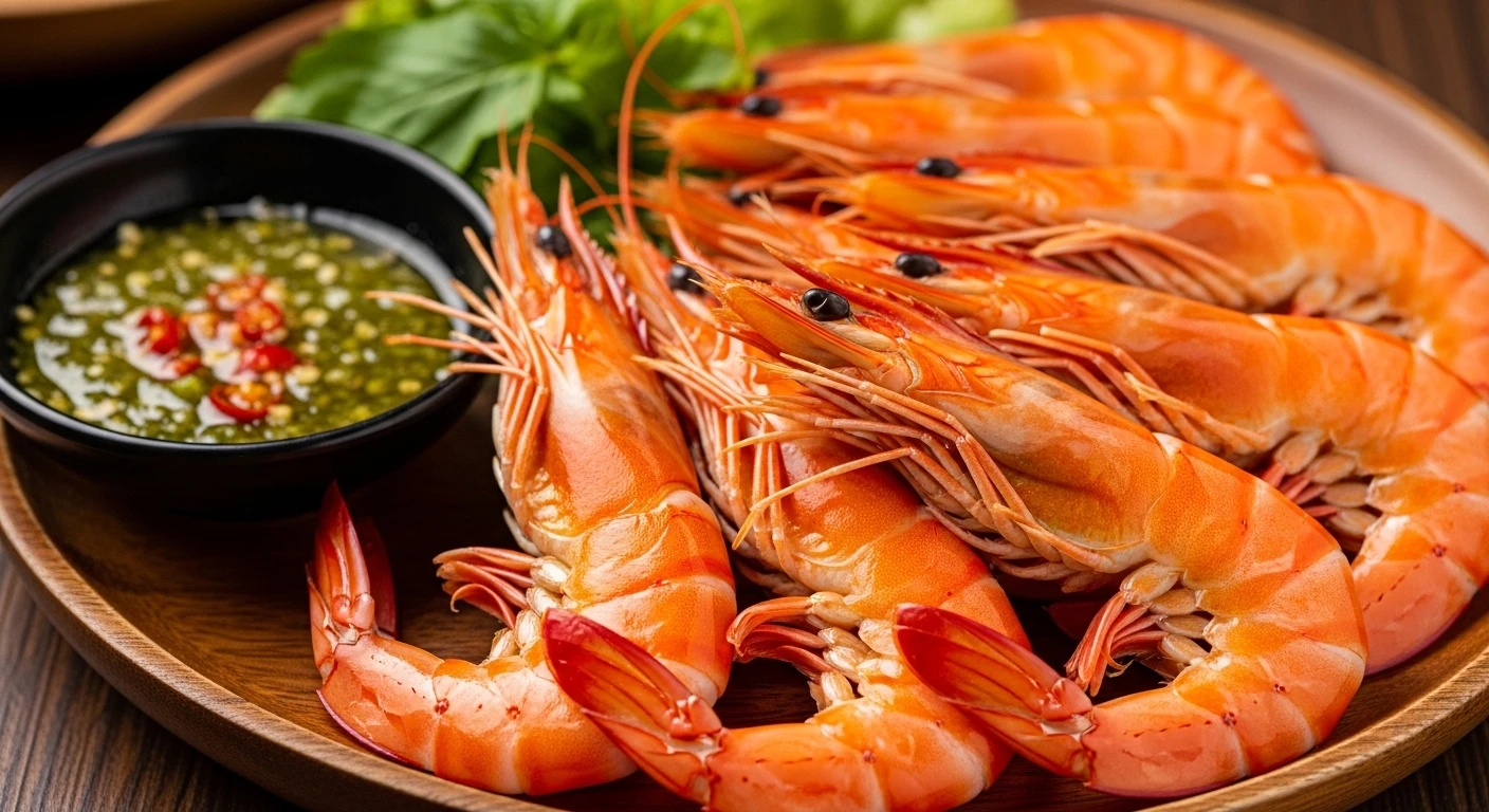 Tôm sú luộc lên màu đỏ rực rỡ, hấp dẫn