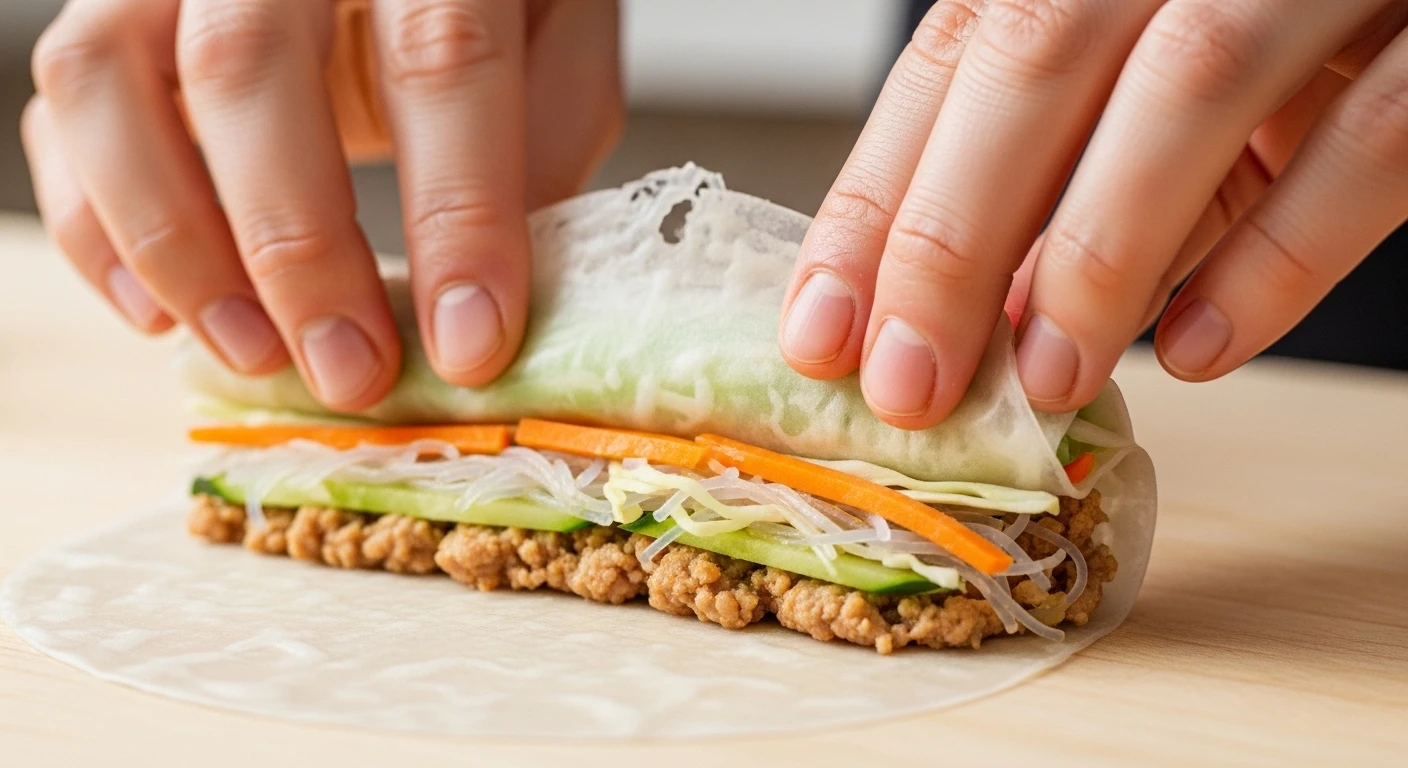 Cuốn chả giò cua mayo chặt tay, sẵn sàng chiên