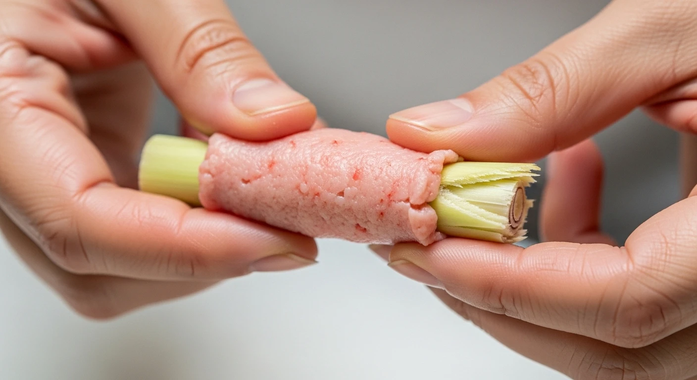 Bọc chả tôm vào củ sả