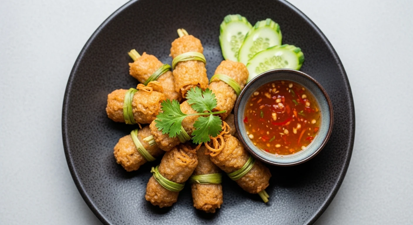 Chả tôm sú bọc sả ăn kèm tương ớt