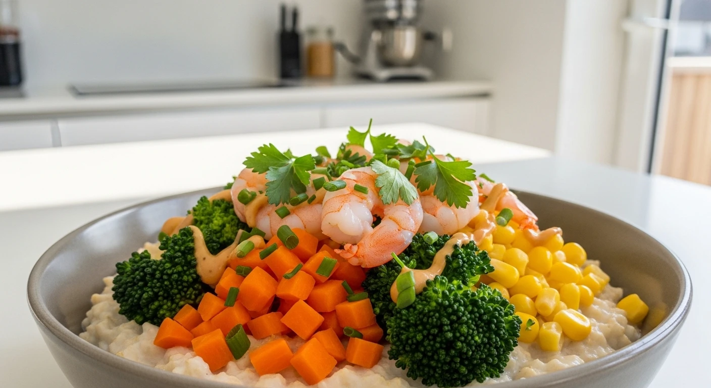 Cháo tôm yến mạch biến tấu với rau củ khác