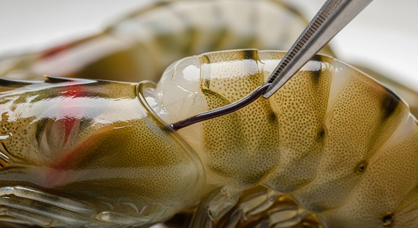 Rút sợi chỉ đen ra khỏi thân tôm