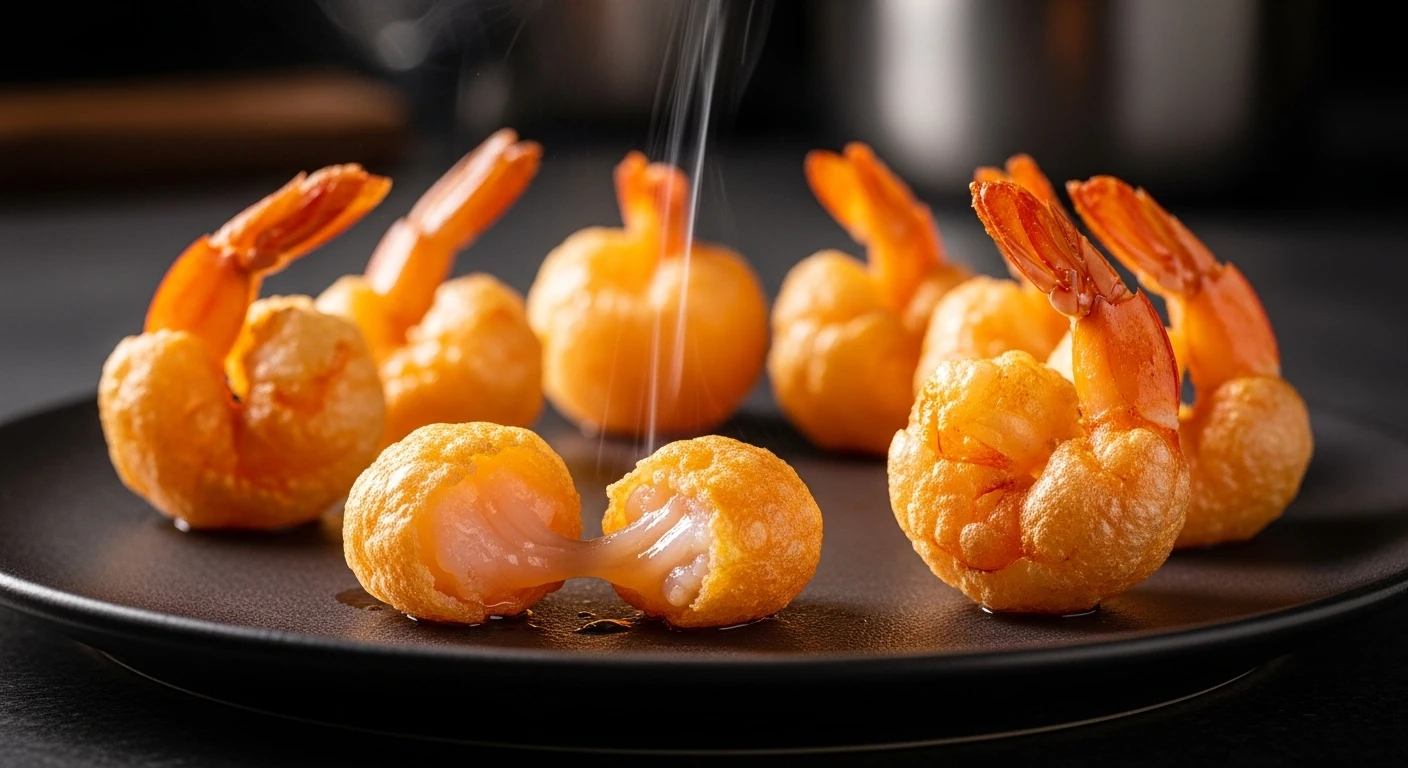 Oil-washed shrimp in a wok with steam