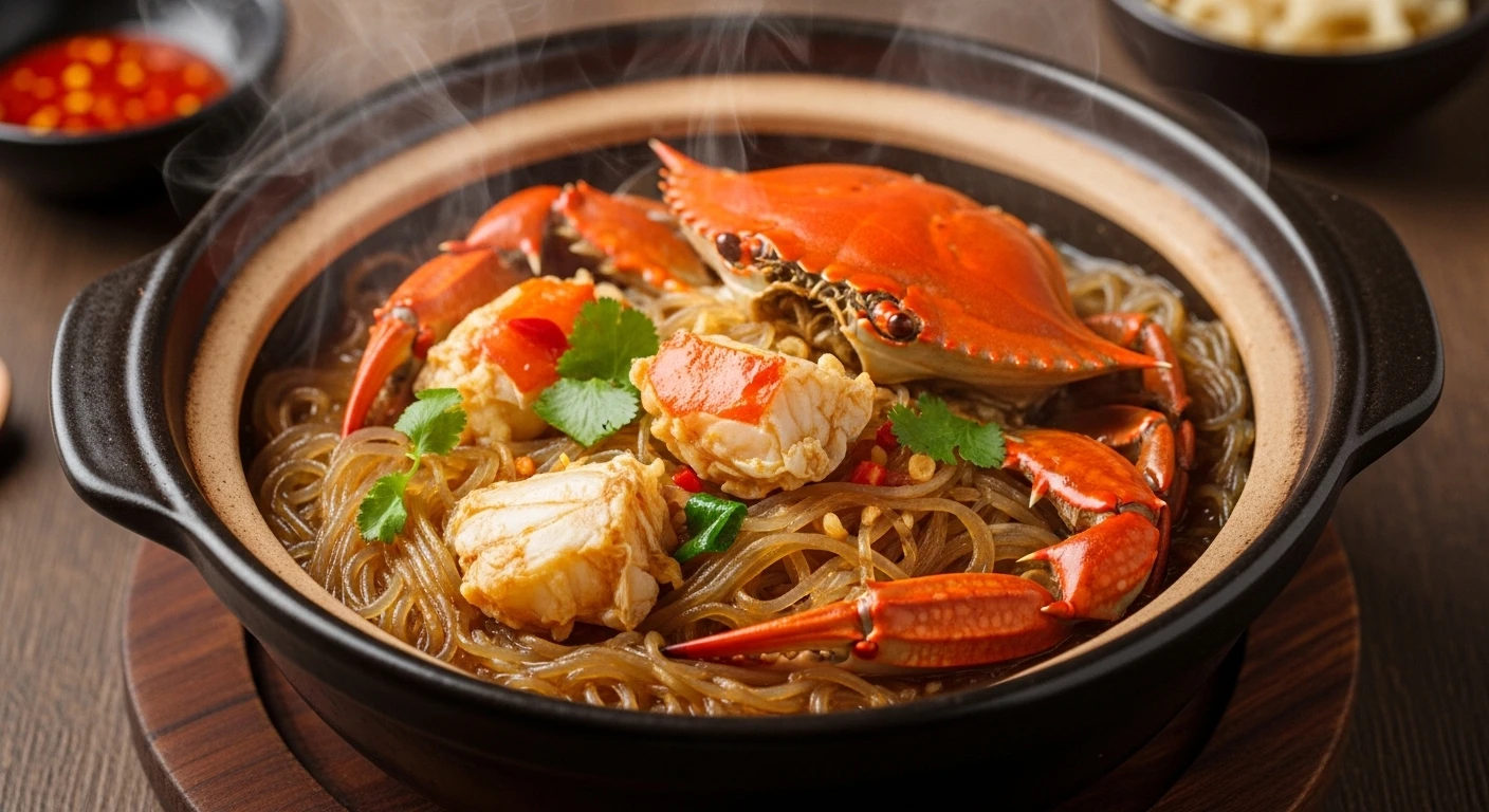 Claypot Glass Noodles with Blue Crab bubbling
