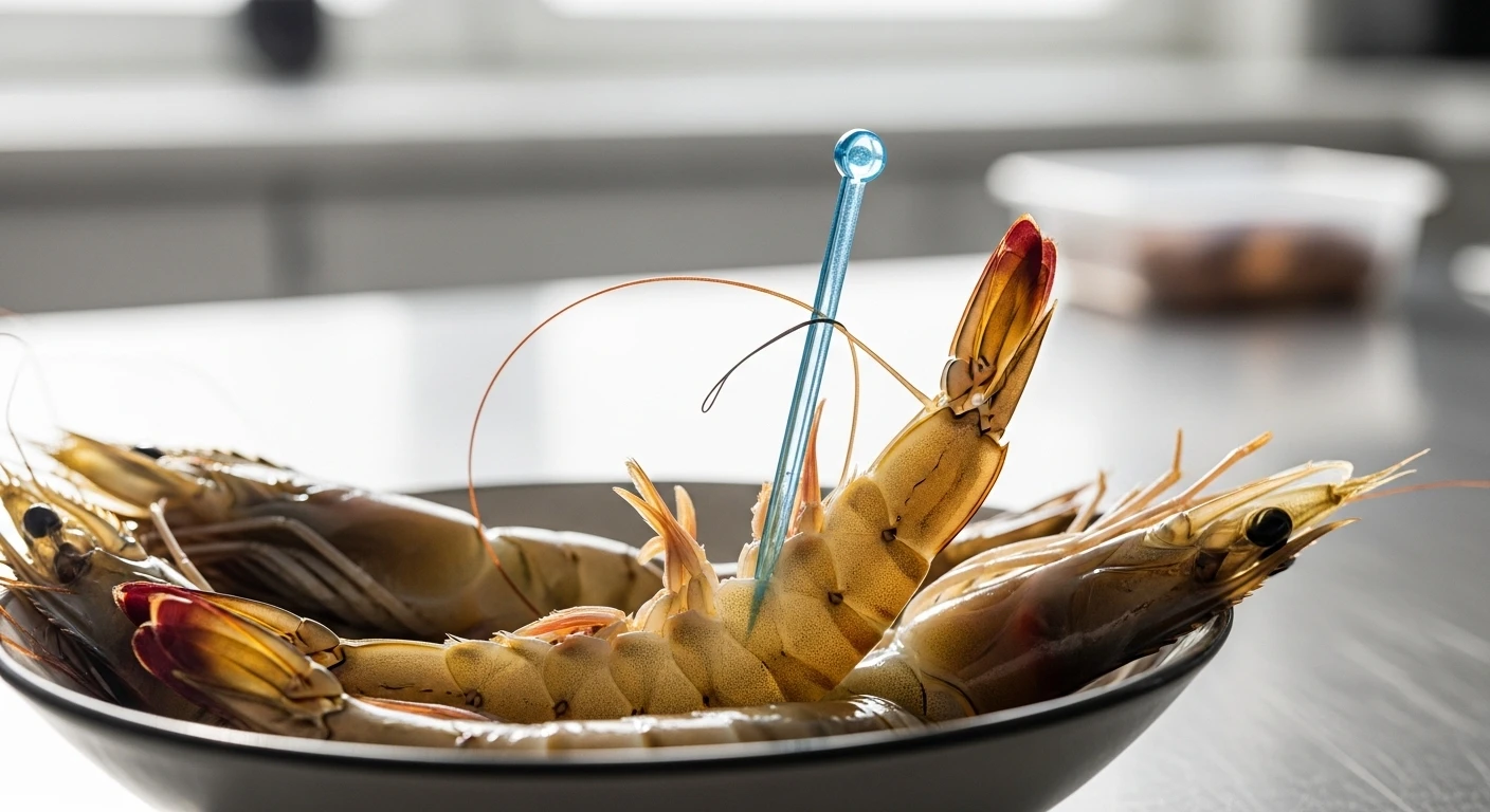 Demonstration of cleaning shrimp vein with a toothpick