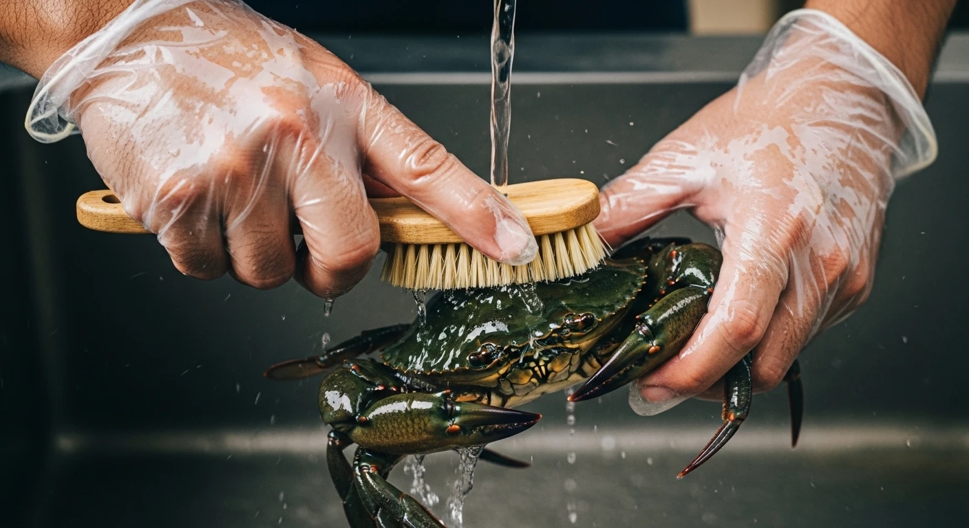 Meticulously cleaned mud crab ready for cooking, showcasing pristine shell and meat.