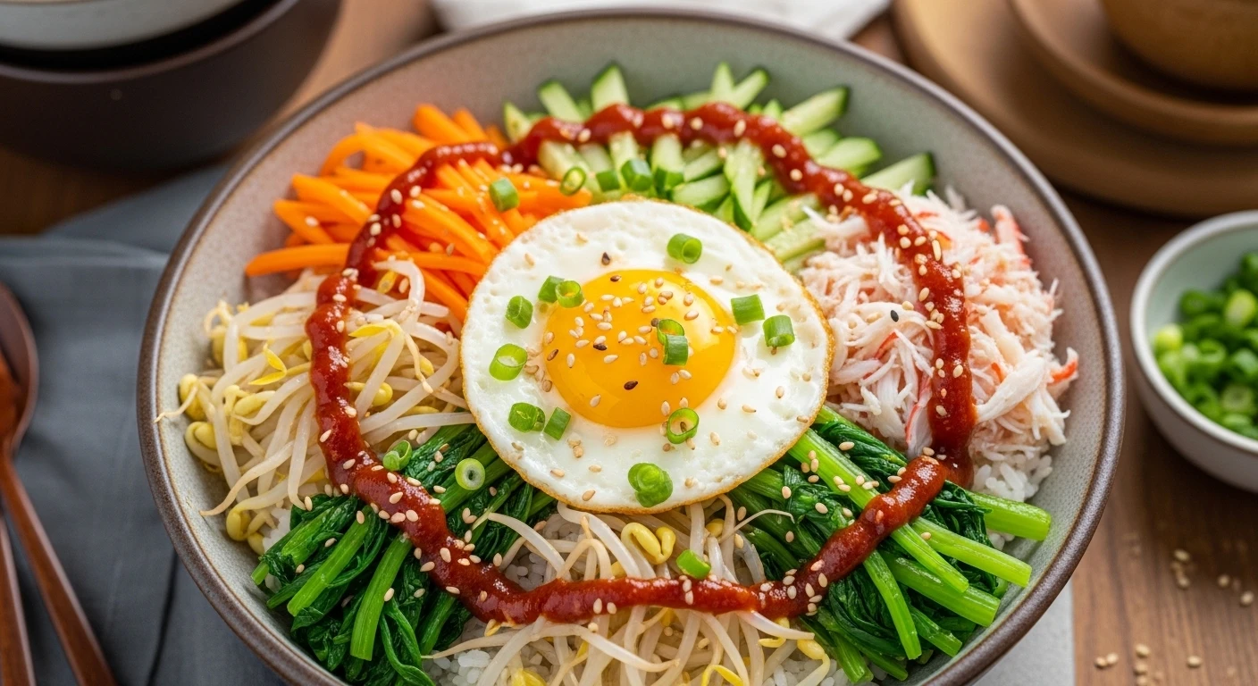 Cơm trộn cua (Crab Bibimbap) hấp dẫn với thịt cua và rau củ tươi ngon