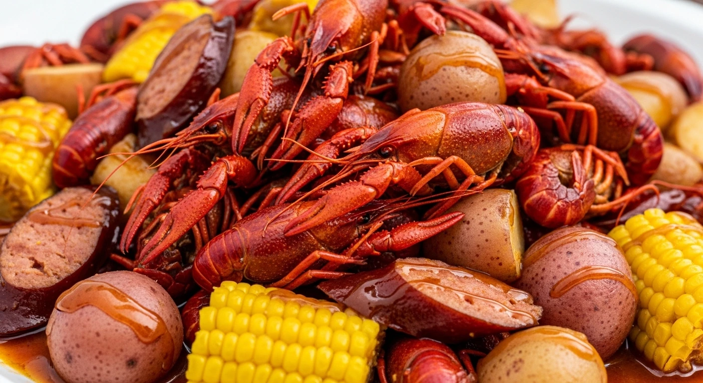 Tôm hùm đất sốt Cajun cùng bắp và khoai tây