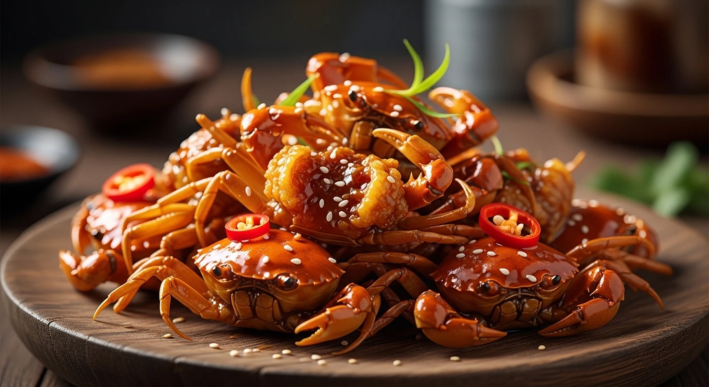 Crispy baby crabs coated in tamarind sauce