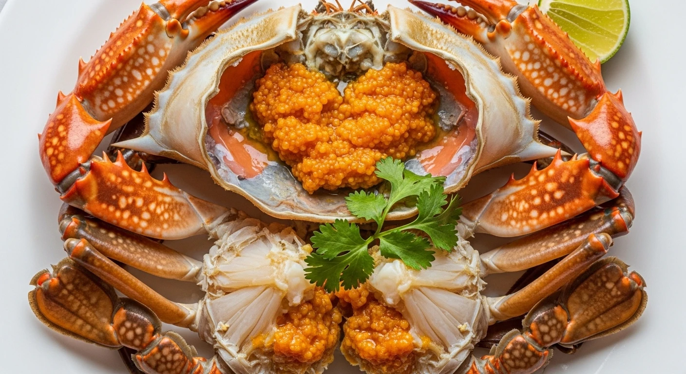 Đĩa cua cốm hấp dẫn với gạch vàng béo ngậy