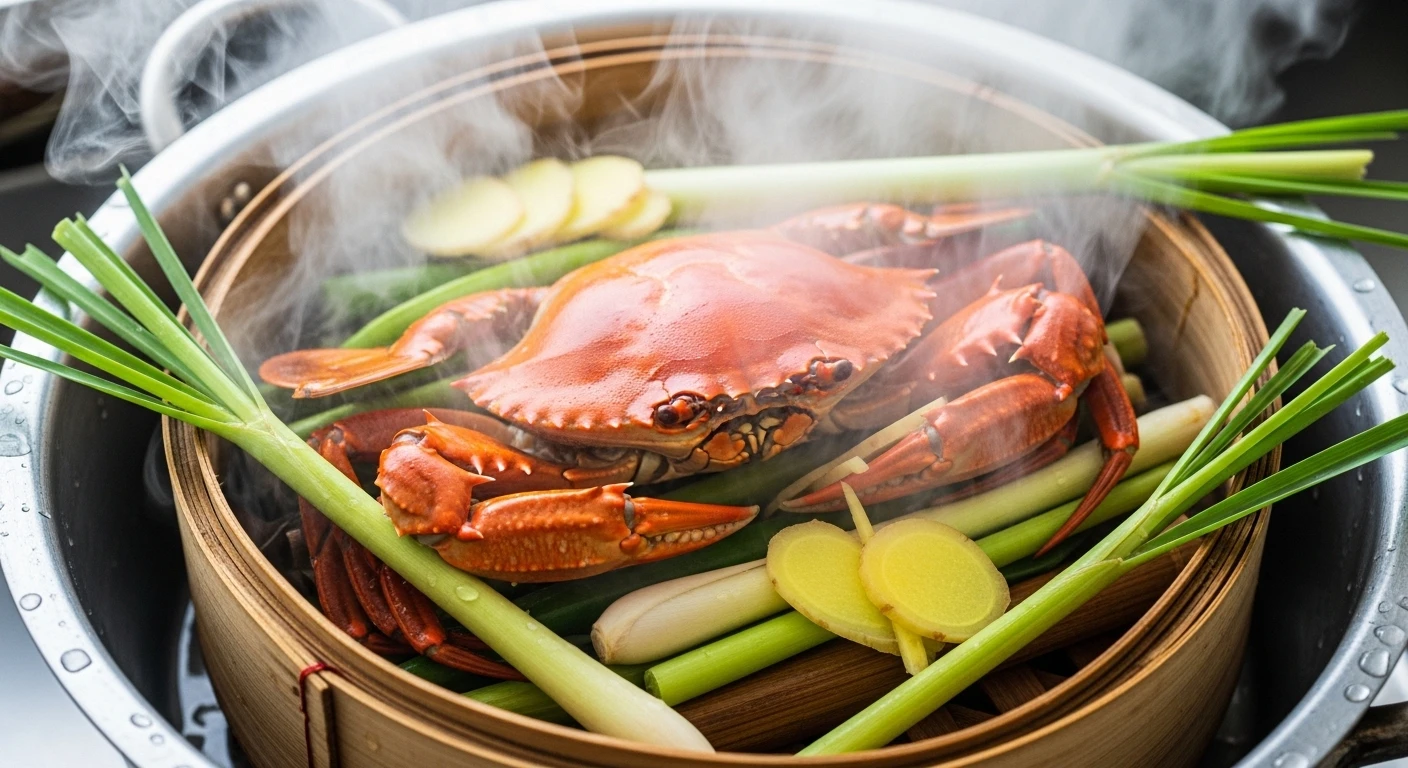 Đĩa cua cốm hấp sả gừng thơm phức