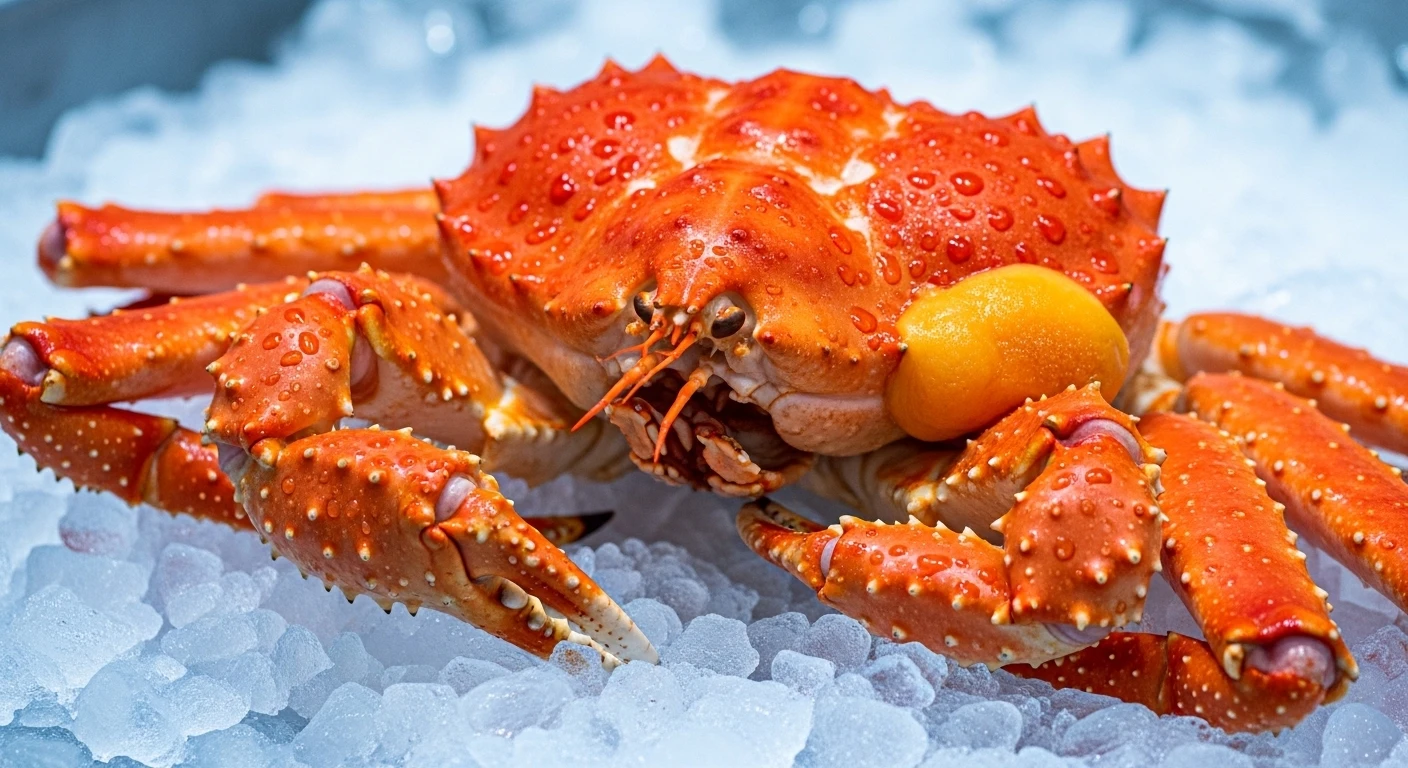 Một con Cua Gạch Nauy khổng lồ trên nền đá lạnh