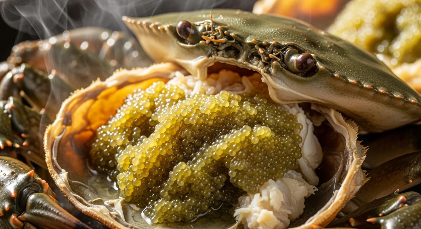 Cận cảnh cua gạch xanh với phần gạch màu xanh ngà bên trong mai cua