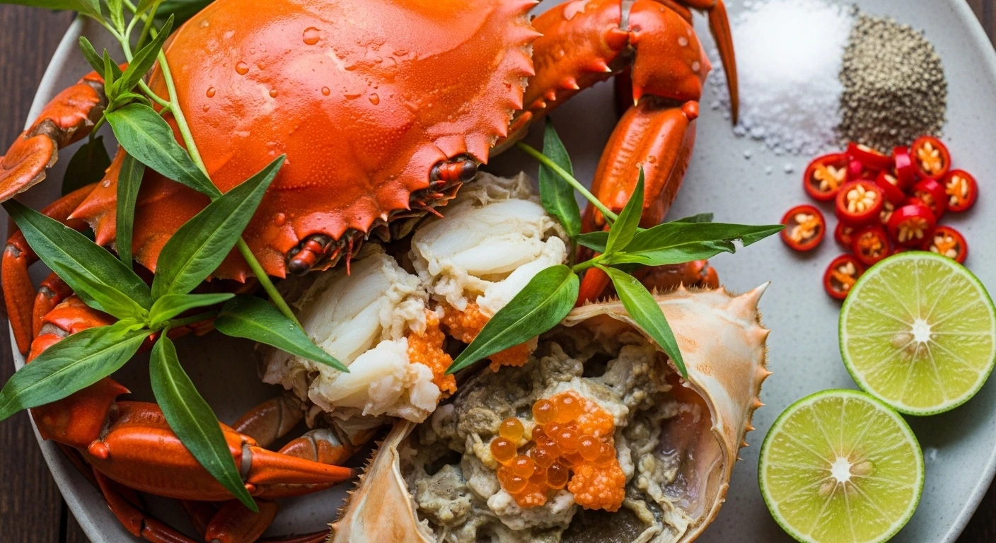Một món cua hấp dẫn như cua hấp bia hoặc hấp sả, được bày trí đẹp mắt