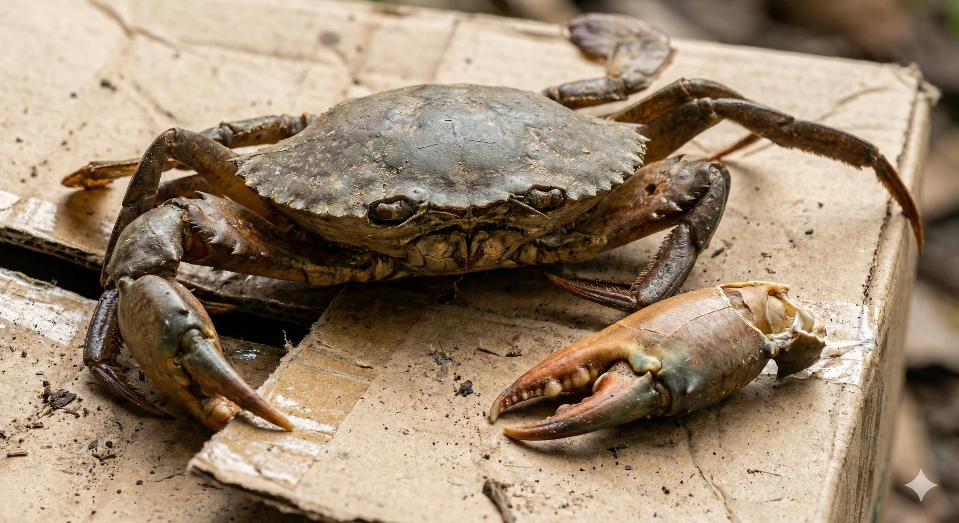 Cận cảnh một con cua chết hoặc cua bị lừa đảo khi mua online