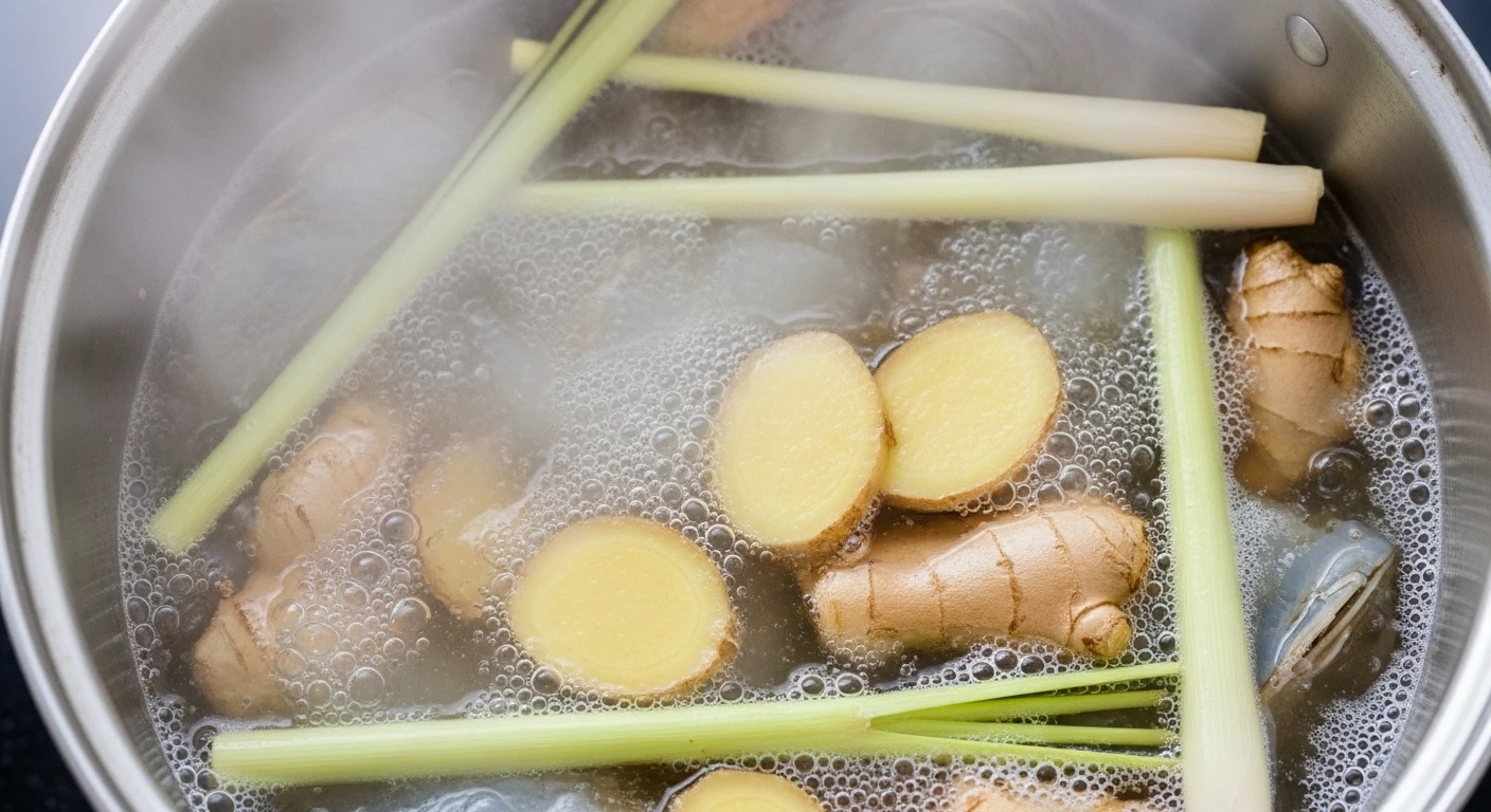 Chuẩn bị nồi hấp cua với bia, gừng, sả