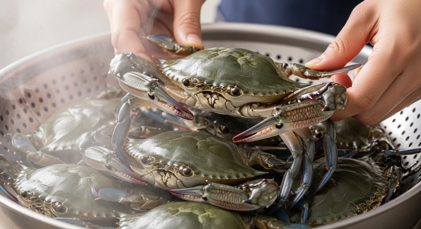 Xếp cua vào xửng hấp