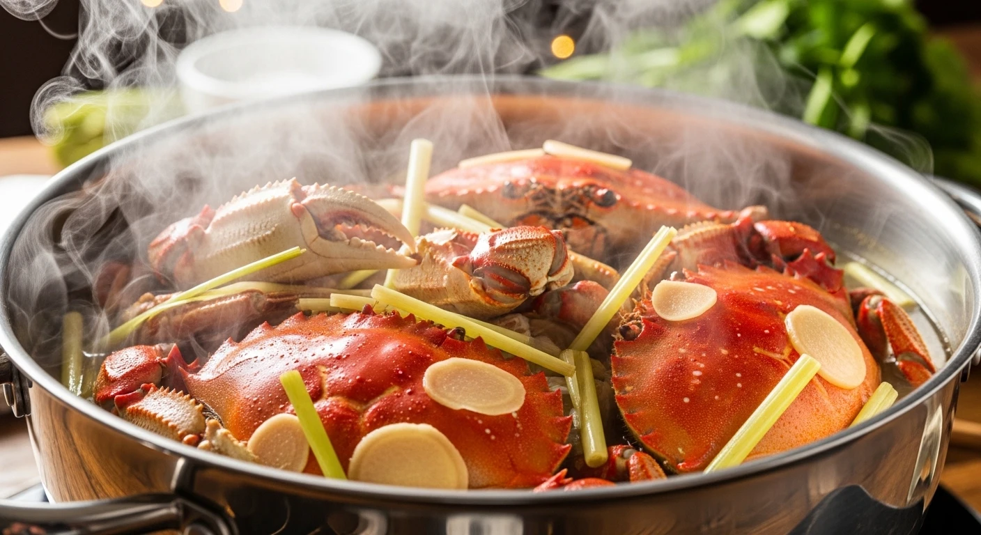 Cua Hấp Bia Gừng Sả Giữ Nguyên Vị Ngọt