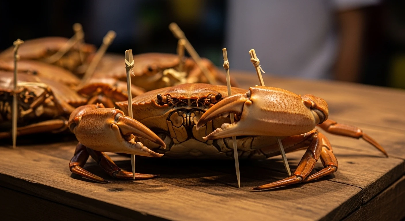 Cua bị gắn càng giả bằng tăm tre để bán giá cao