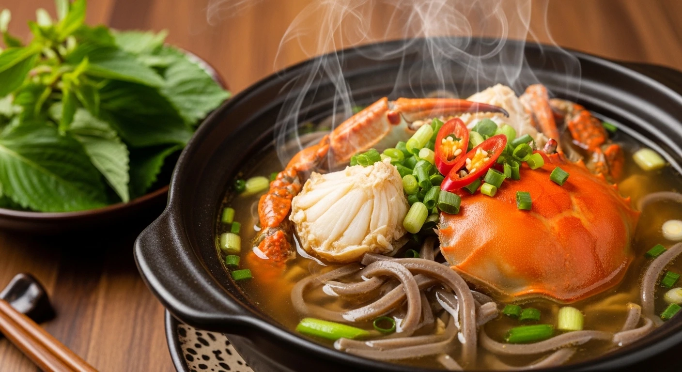 Bát Cua Cà Mau Nấu Bánh Đa nóng hổi, đầy đặn