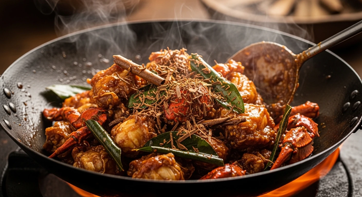 Món Cua Rang Lá Quế hoàn thành, lá quế giòn rụm