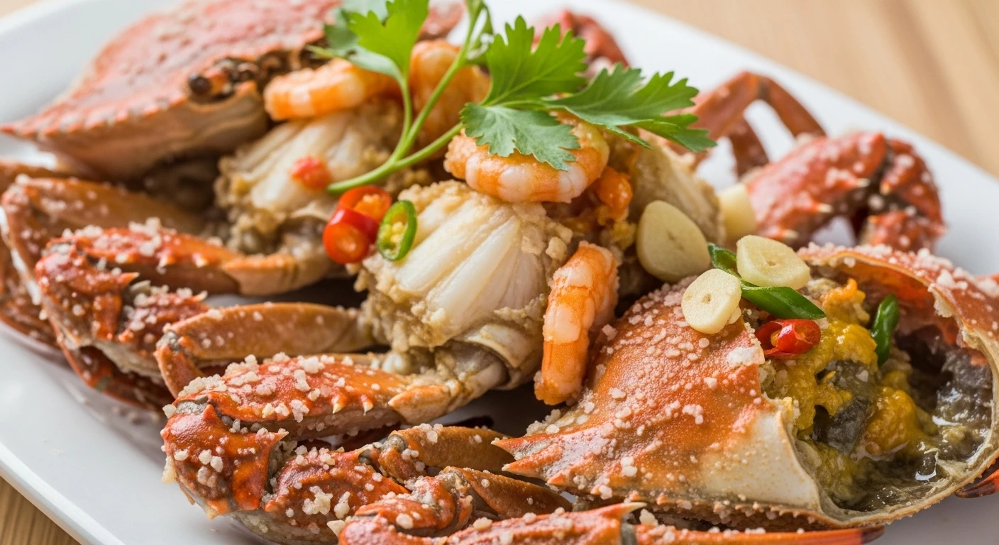 Thành phẩm cua rang muối tôm khô tỏi ớt hấp dẫn