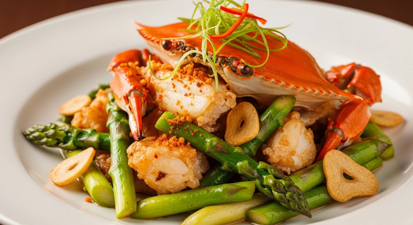 Cua Xào Măng Tây Tỏi Khô Nhâm Nhi