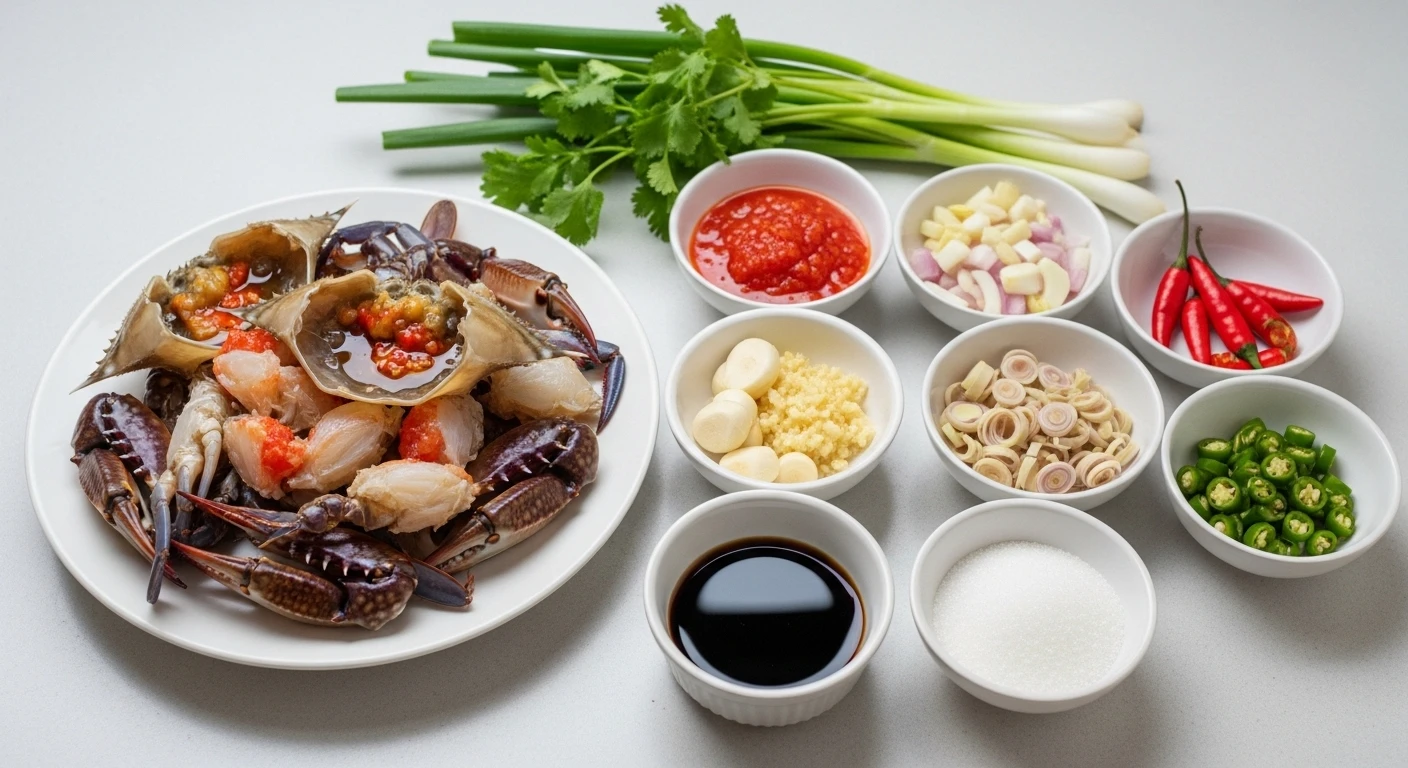 Nguyên liệu làm Cua Xào Sa Tế tươi ngon